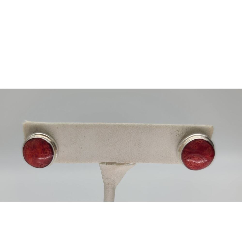 Vintage Sterling Silver Polished Bloodwood Cabochon Stud Earrings